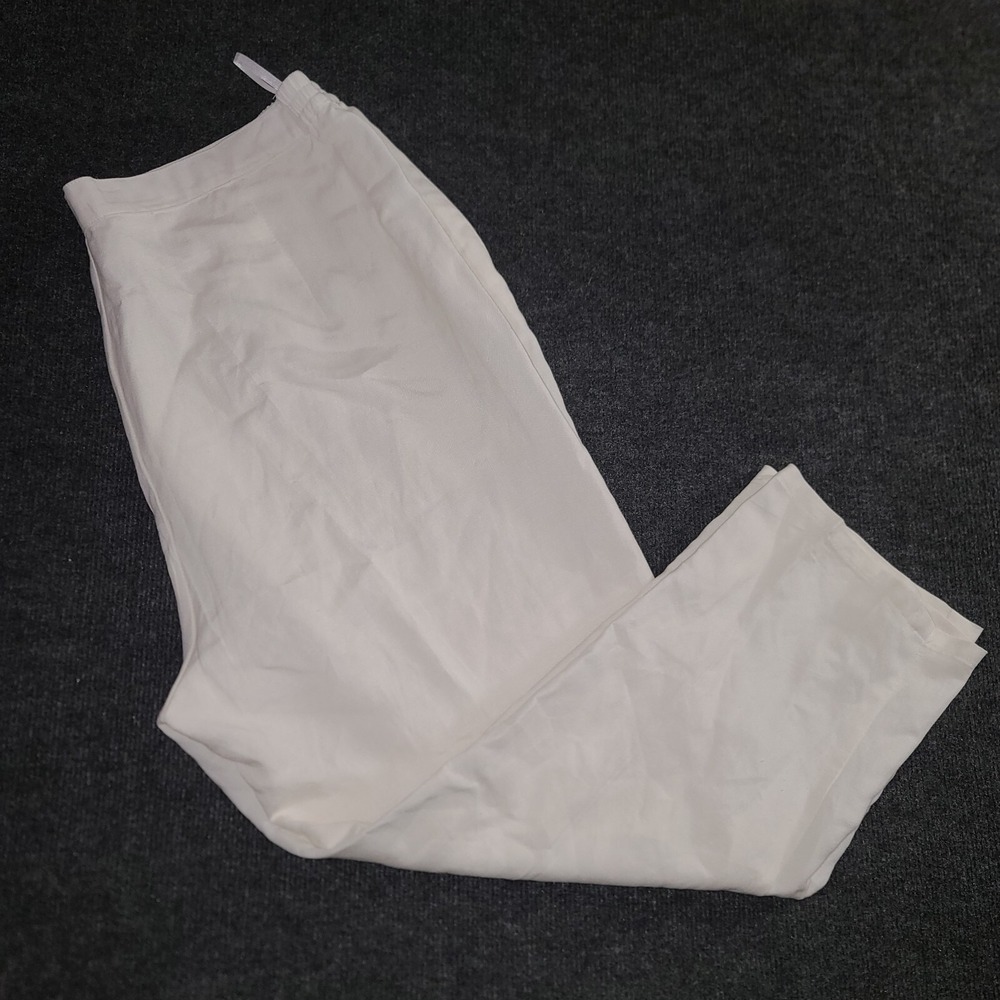 Lino USA Women's White Linen Blend Pants 3X Elastic Waist‎ Tapered Leg